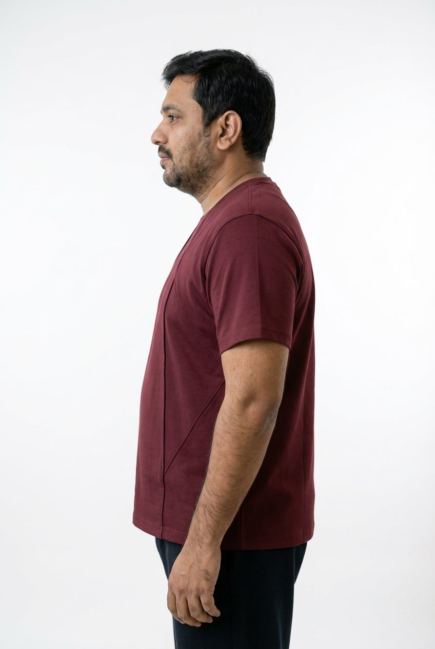 Structured Tee  - Claret Maroon | Premium Fit T-Shirt for Men | Vanguard