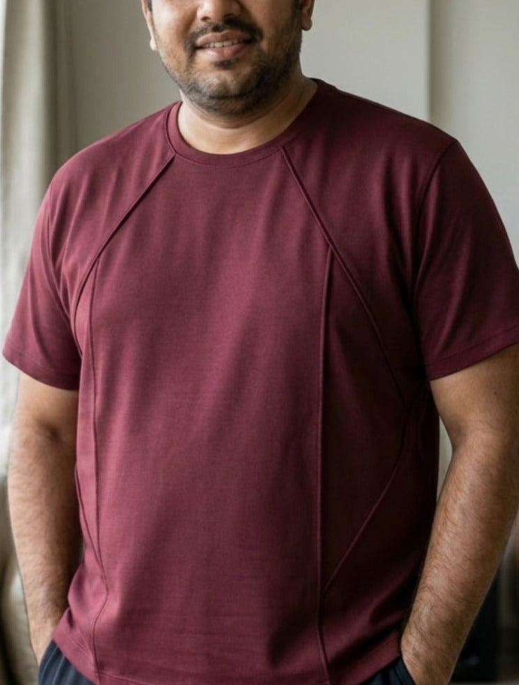 Structured Tee  - Claret Maroon | Premium Fit T-Shirt for Men | Vanguard