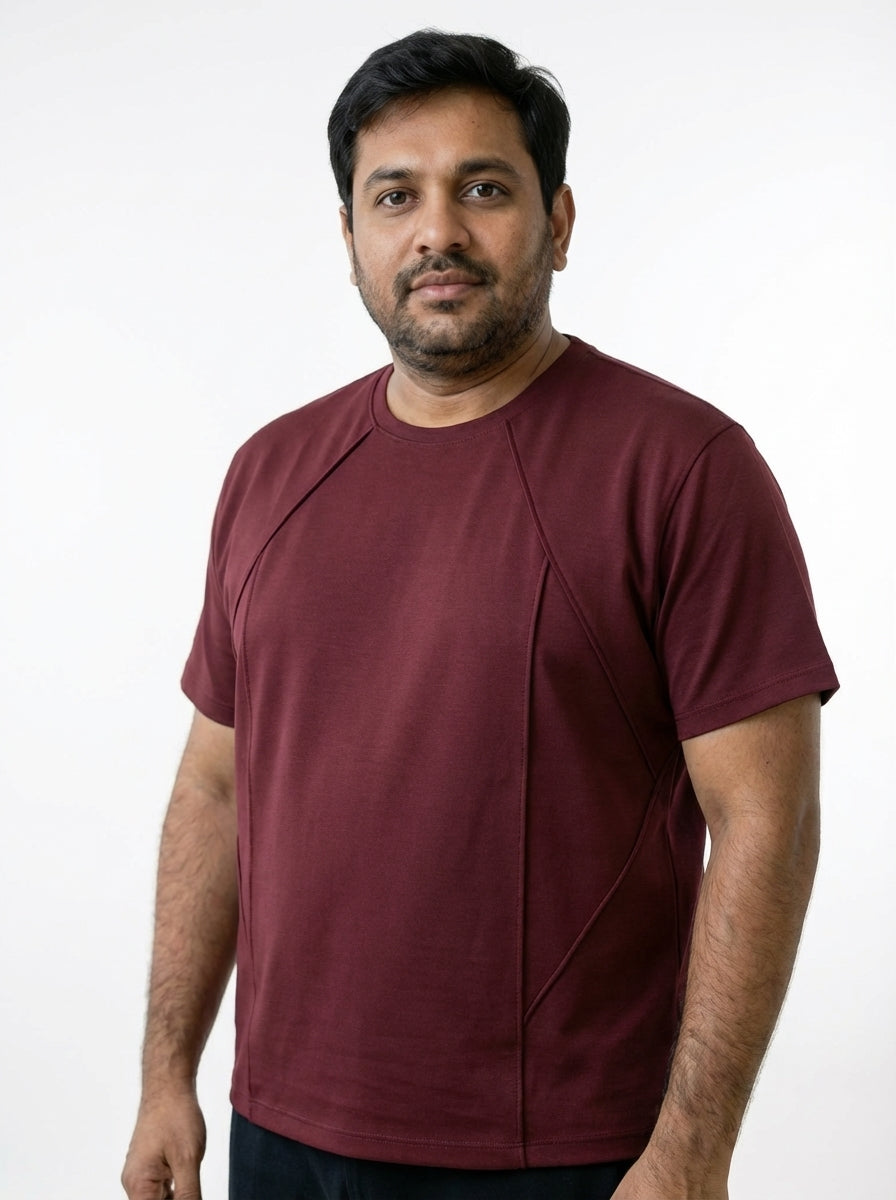 Structured Tee  - Claret Maroon | Premium Fit T-Shirt for Men | Vanguard